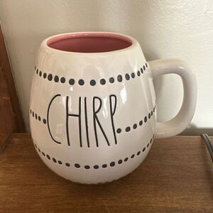 Rae Dunn Ceramic Chirp Coffee Mug Pink Interior New